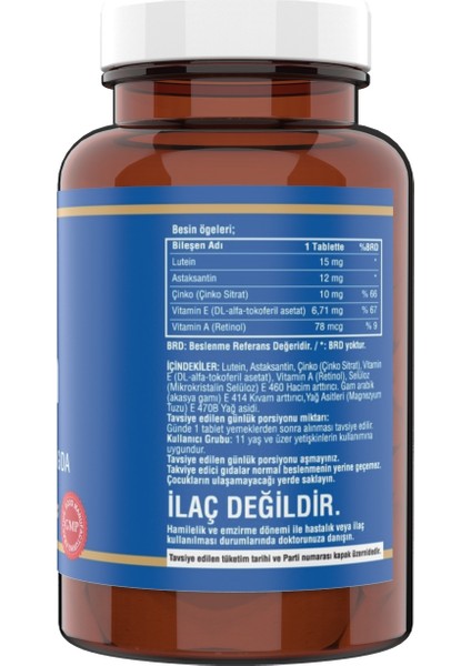 Lutein 15 Mg Astaksantin 12 Mg 60 Tablet+Vitamin D3 K2 20 ml
