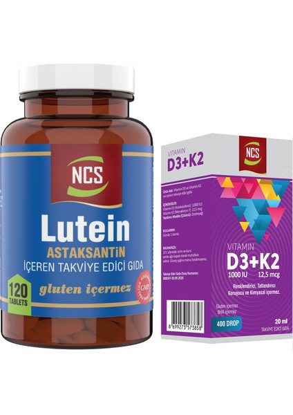 Lutein 15 Mg Astaksantin 12 Mg 120 Tablet+Vitamin D3 K2 20 ml