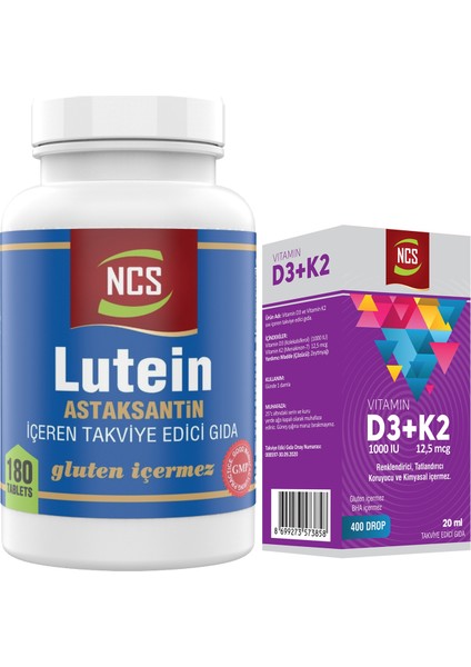 Lutein 15 Mg Astaksantin 12 Mg 180 Tablet+Vitamin D3 K2 20 ml