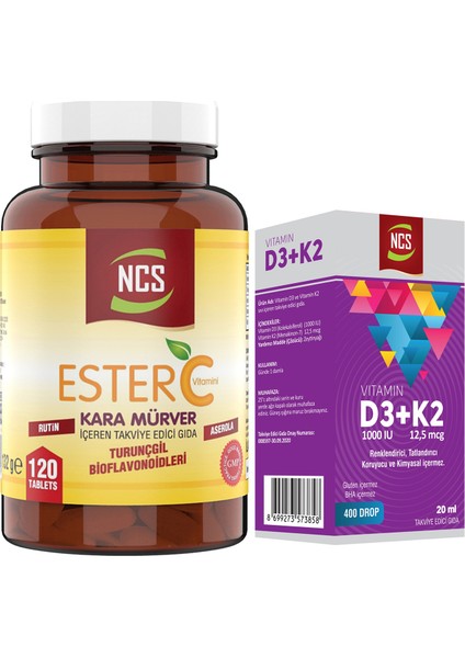 Ester C Vitamini Kara Mürver 120 Tablet+Vitamin D3 K2 20 ml