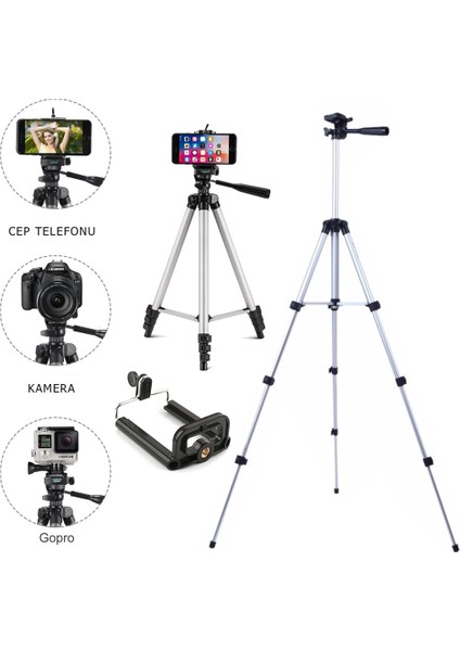 3110 Terazili Tripod Kamera Telefon Tutucu Ayarlanabilir 102Cm Uzunluk Monopod Youtuber