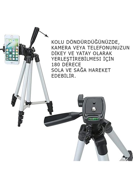 3110 Terazili Tripod Kamera Telefon Tutucu Ayarlanabilir 102Cm Uzunluk Monopod Youtuber