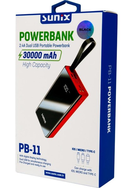 PB11 Ledli Dijital Göstergeli Powerbank 30000 Mah Siyah