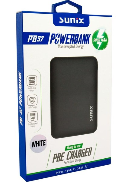 PB-37 5000 mAh Taşınabilir Şarj Cihazı Powerbank - Beyaz modelleri
