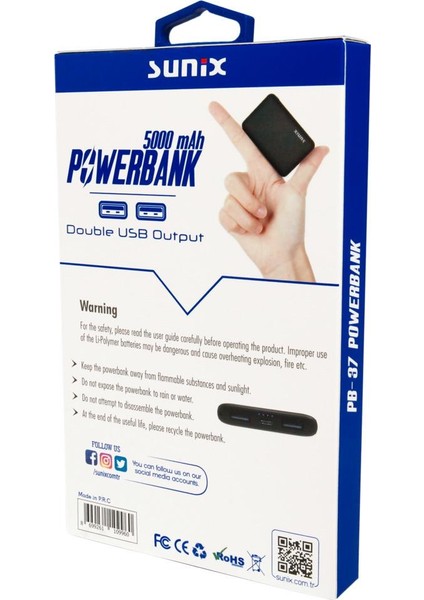 PB-37 5000 mAh Taşınabilir Şarj Cihazı Powerbank - Beyaz fırsatları
