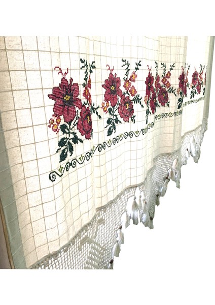 Kanaviçe Işlemeli Dört Farklı Renk 200CM x 180CM Pamuk Perde