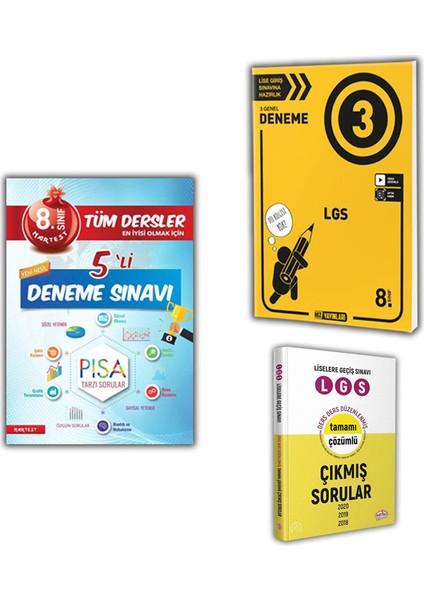 Nar LGS 5'li Deneme + Hız LGS 3'lü Deneme + Editör LGS Tamamı Çözümlü Çıkmış Sorular 3'lü Set