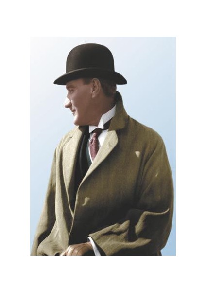 Şapkalı - Paltolu Modern Sivil Gazi Mustafa Kemal Atatürk Yan Portre Poster Bayrak 100X150 cm