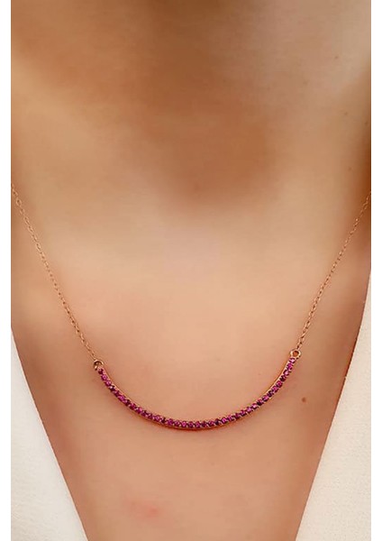 Fuşya pembe zirkon taşlı gümüş rose yay kolye fiyatları