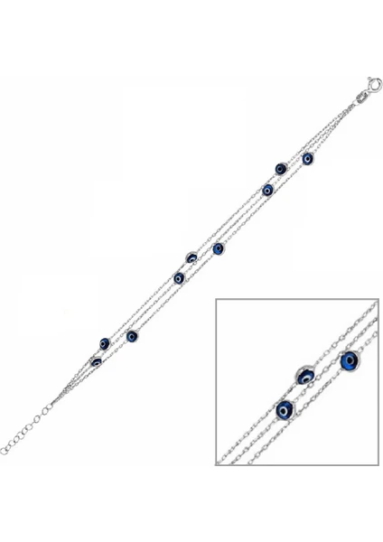 Rams Gümüş Üç Sıra Nazarlı Zincir Bileklik