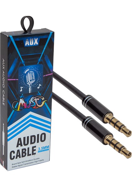 PM-3839 3.5 mm 4 Boğumlu Erkek/erkek Metal Başlıklı Stereo Aux Kablo
