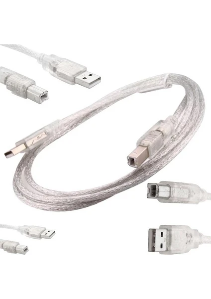 USB Yazıcı Kablosu 1,5 Metre 2.0V Şeffaf Powermaster (SL-U2015)