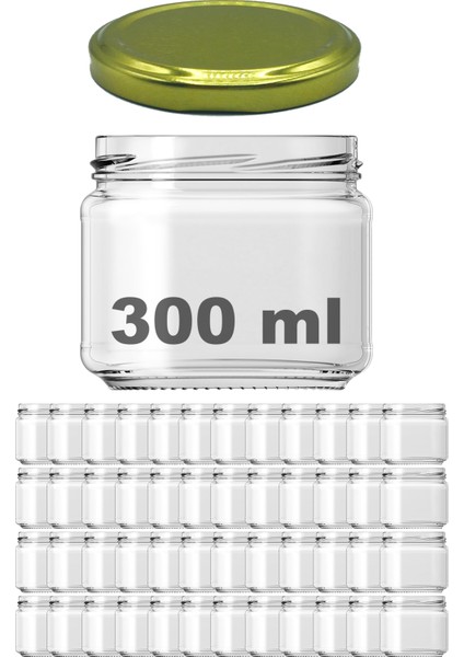 300 cc Kavanoz Metal Gold Konserve Kapaklı 300 ml Şeffaf Cam Kavanoz 48 Adet