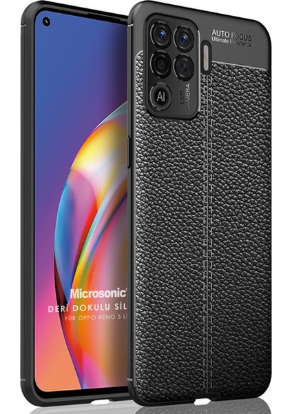 Oppo Reno 5 Lite Kılıf Deri Dokulu Silikon Siyah