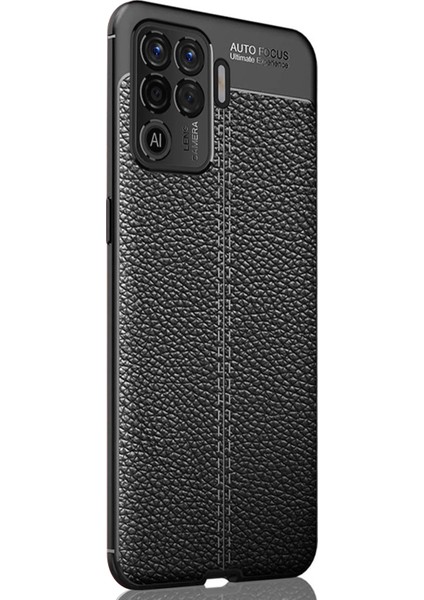Oppo Reno 5 Lite Kılıf Deri Dokulu Silikon Siyah
