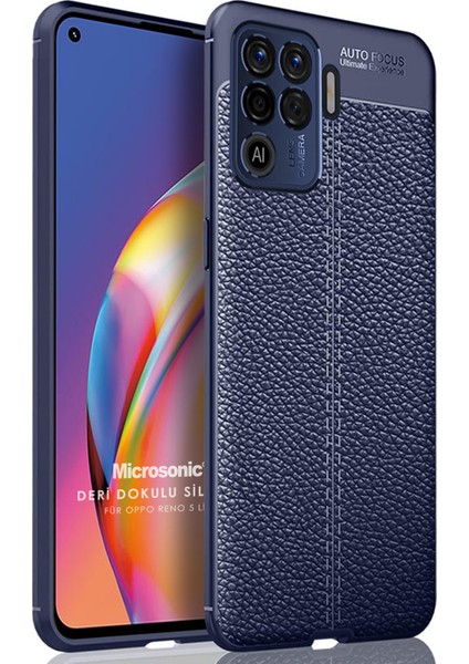 Oppo Reno 5 Lite Kılıf Deri Dokulu Silikon Lacivert