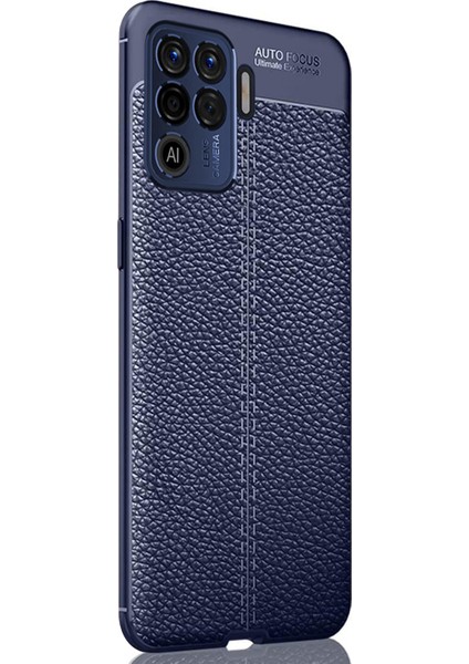 Oppo Reno 5 Lite Kılıf Deri Dokulu Silikon Lacivert
