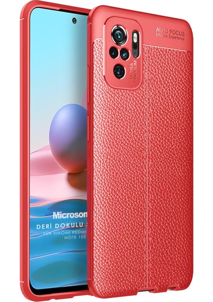 Xiaomi Redmi Note 10 Kılıf Deri Dokulu Silikon Kırmızı