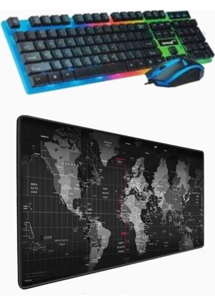 Gaming Işıklı Klavye + Dünya Desenli 90*40 Mousepad