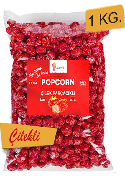 Gerçek Çilek Parçacıklı Karamelli Patlamış Mısır / Popcorn 1 kg