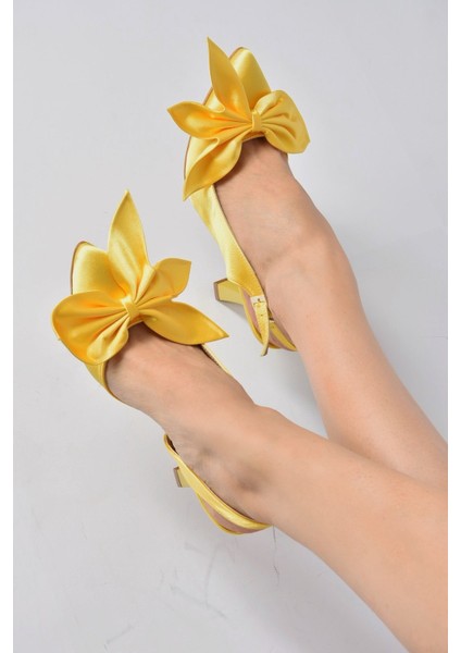 Sarı Saten Kumaş Kadın Topuklu Ayakkabı K922164804