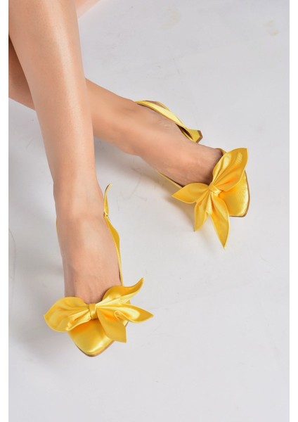 Sarı Saten Kumaş Kadın Topuklu Ayakkabı K922164804 modelleri
