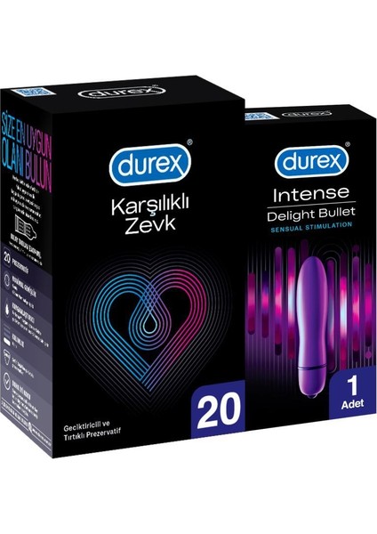 Karşılıklı Zevk 20'li ve Tırtıklı Prezervatif + Durex Intense Delight Bullet Titreşimli Vibratör