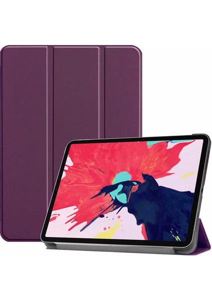 Apple iPad Pro 12.9 2020 Smart Cover Standlı Kılıf Mor + Nano Ekran Koruyucu Mor