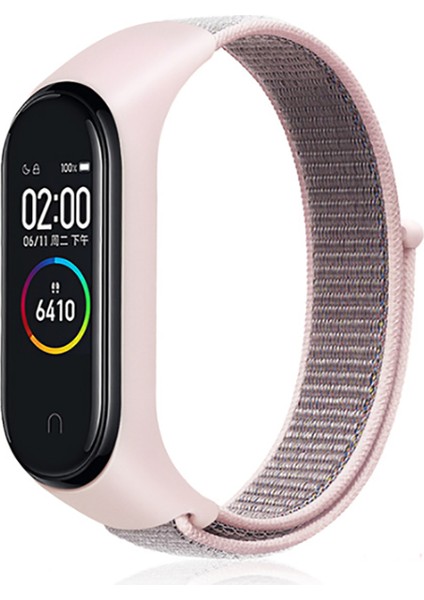Xiaomi Mi Band 3/4/5/6/7 Uyumlu Hasır Silikon Kordon Açık Pembe
