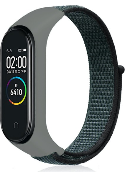 Xiaomi Mi Band 3/4/5/6/7 Uyumlu Hasır Silikon Kordon Gri/yeşil