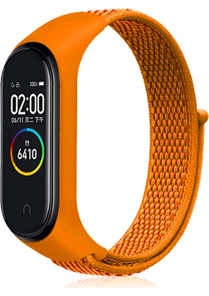 Xiaomi Mi Band 3/4/5/6/7 Uyumlu Hasır Silikon Kordon Turuncu