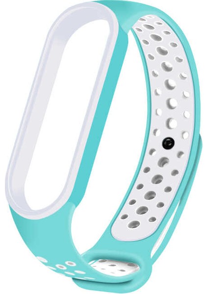 Xiaomi Mi Band 5 Uyumlu Renkli Silikon Kordon Turkuaz/beyaz