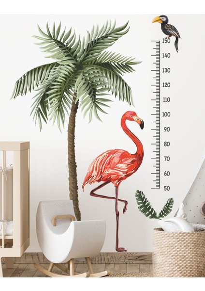 Flamingo ve Palmiye Ağaçlı Boy Ölçer Sticker Seti