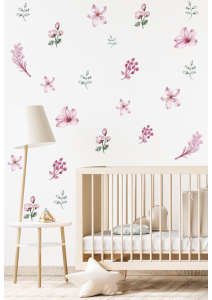 Özel Kesimli Soft Renkli Çiçekler Duvar Sticker