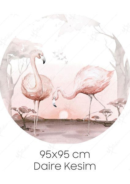 Yuvarlak Trapikal Flomingo Duvar Sticker (95X95 Cm) fiyatları