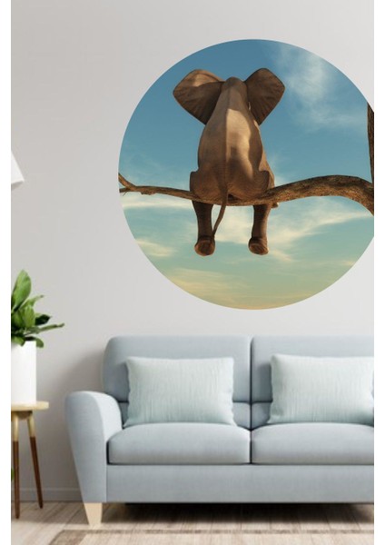 Yuvarlak Dalda Oturan Fil Duvar Sticker (95X95 Cm) fiyatları