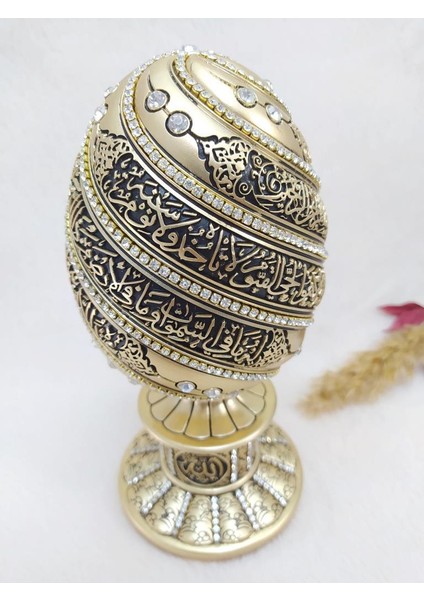 Yumurta AyetEl Kürsi Kristal Taşlı Dini Obje Biblo Orta Sarı