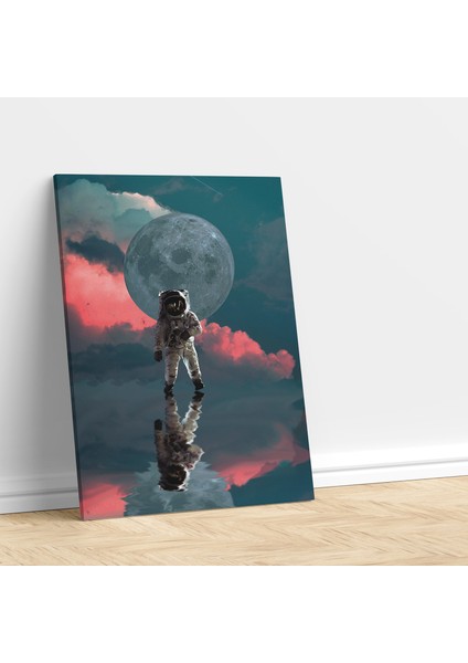 Astronot Ay Boşluk Temalı Dekoratif Kanvas Tablo