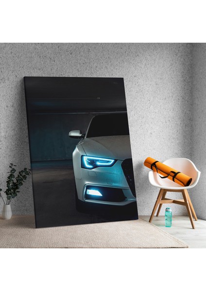Yakın Çekim Mavi Renkli Far Audi Araba Dekoratif Kanvas Tablo
