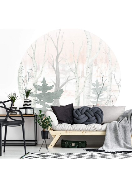 Yuvarlak Soft Renklerde Orman Manzaralı Duvar Sticker (95X95 Cm) fiyatları