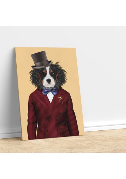 Papyonlu Köpek Adam Dekoratif Kanvas Tablo