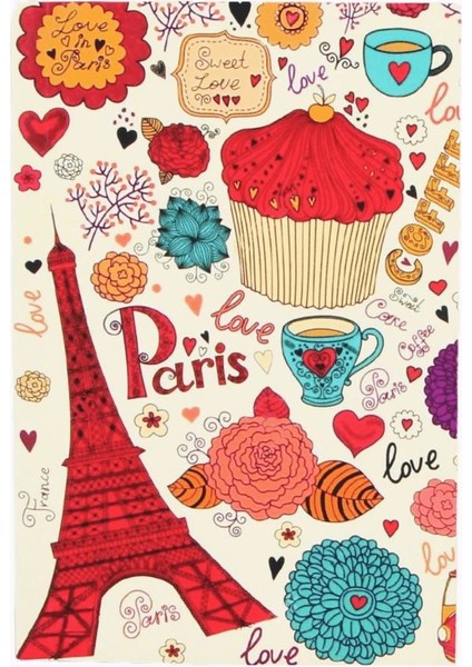 Çizgili Küçük Boy Not Defteri Paris ve Cupcake Tasarımlı