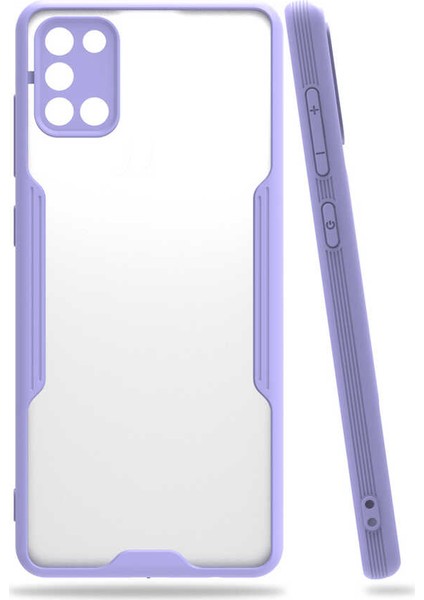 - Samsung Galaxy A31 - Kılıf Kenarı Renkli Arkası Şeffaf Parfe Kapak - Mor - T15263
