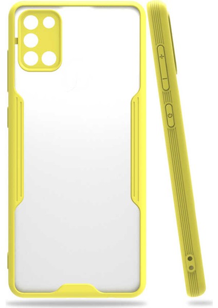 - Samsung Galaxy A31 - Kılıf Kenarı Renkli Arkası Şeffaf Parfe Kapak - Sarı - T15263