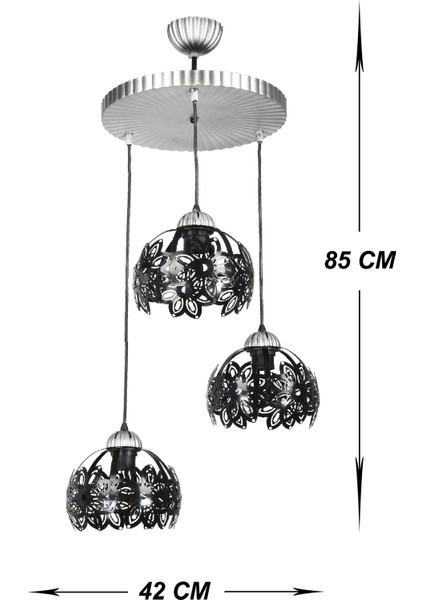 Venon Aydınlatma Çisel 3'lü Sarkıt Kasa Siyah Silver Avize