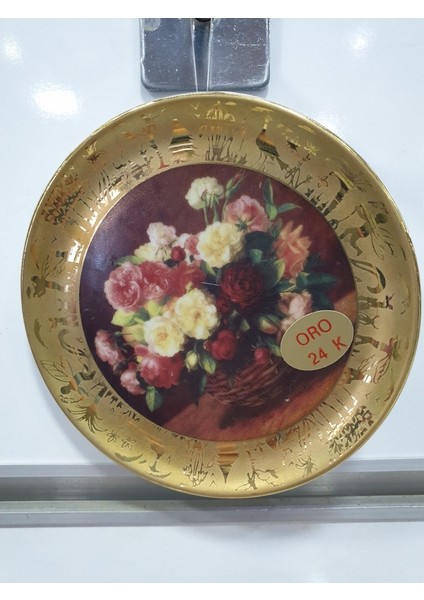 Çiçek Sepeti Desenli 24K Altın Depos Tabak