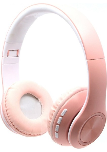Bluetooth Mikrofonlu Kablosuz Stereo Kulak Üstü Kulaklık Pembe Genç Çocuk