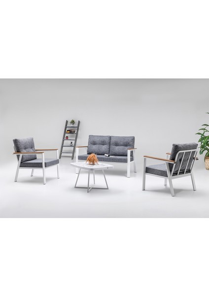 Metal Balkon Teras Oturma Bahçe Takımı Favori Gri Beyaz