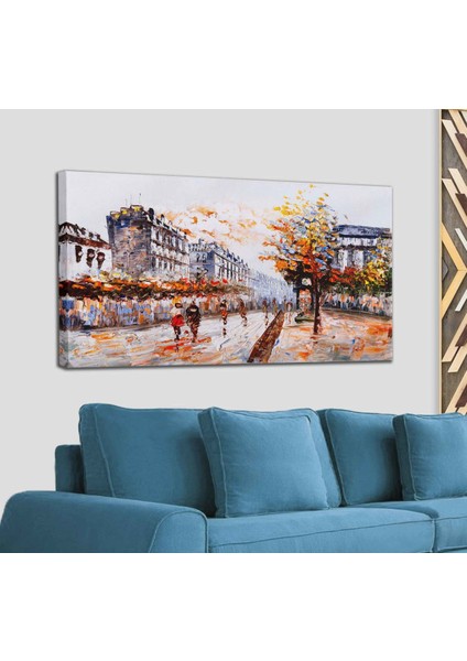 Paris Sokakları Yağlıboya Görünüm Dekoratif Kanvas Duvar Tablosu