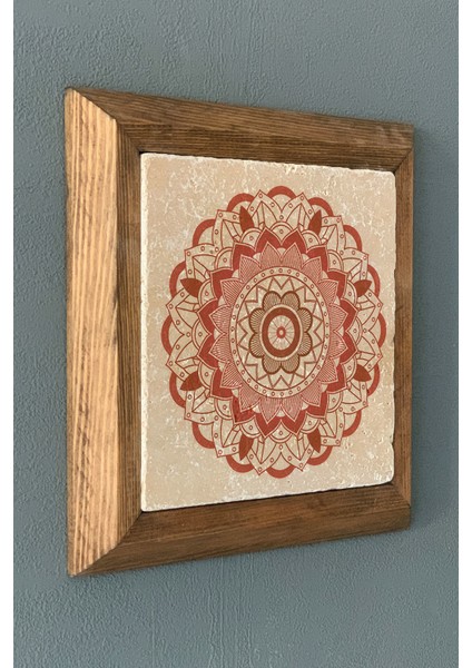 Oscar Stone Decor Yaşam Çiçeği Mandala Masif Ahşap Çerçeveli Taş Tablo -Duvar DEKORU-28X28 cm fiyatları